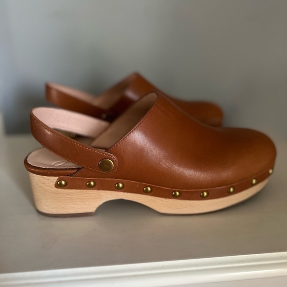 J.Crew Women’s Leather Clogs convertible sling back wood 7.5 cognac brown - Picture 1 of 8